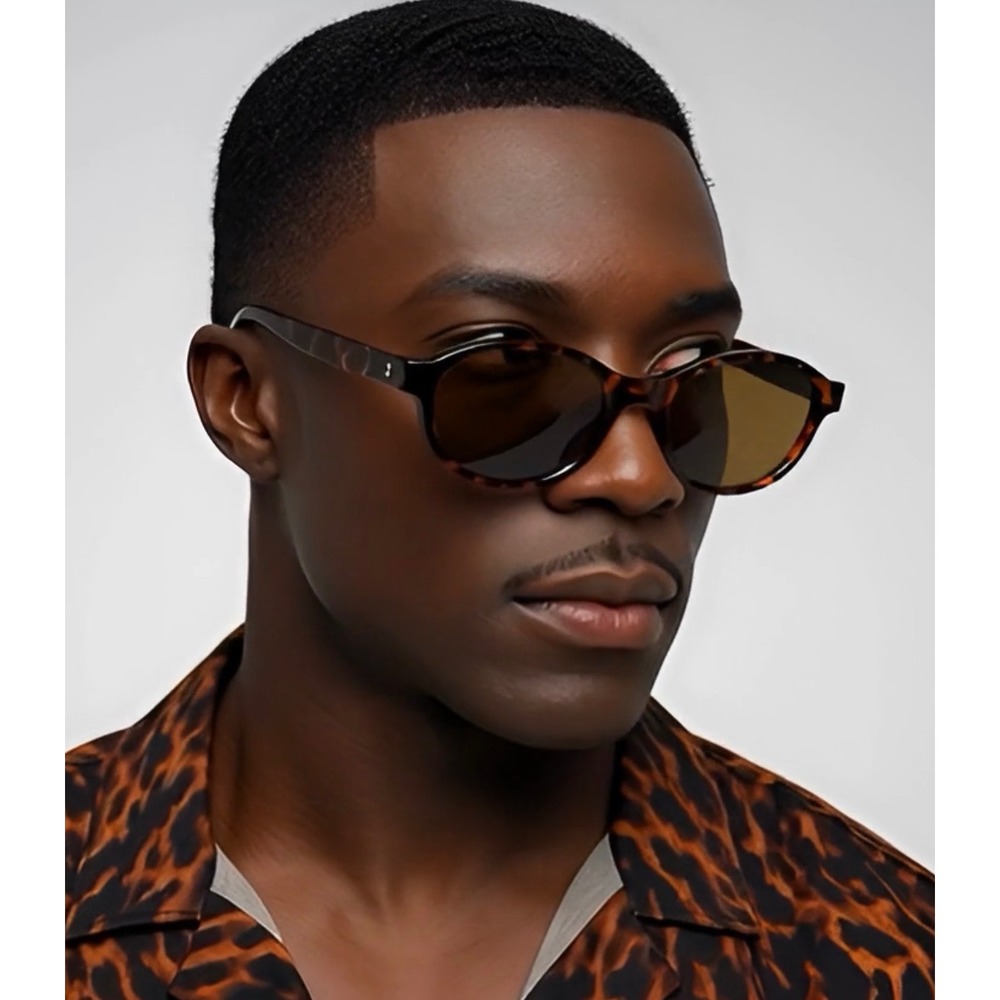 Mens Oval Sunglasses Brown Lens Fashion Eyewear Hip Hop Shades Small UV400 Gafas